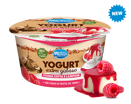 Yogurt intero da latte fieno STG extra goloso alla panna cotta e lamponi